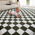 4x6 Area Rugs for Living Room Bedroom, Soft Fluffy Shaggy Bedside Rug, Indoor Floor Carpet for Kids Playroom, Dorms, Nursery Rooms, Home Decor (Olive Green & White 4'x6')
