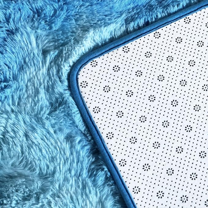 Shag Area Rug, 4 X 6 Tie-Dyed Plush Fuzzy Rugs for Living Room, Ultra Soft Fluffy Furry Rug for Bedroom, Indoor Carpet Nursery Rugs for Kids Room Home Decor, Bright Blue