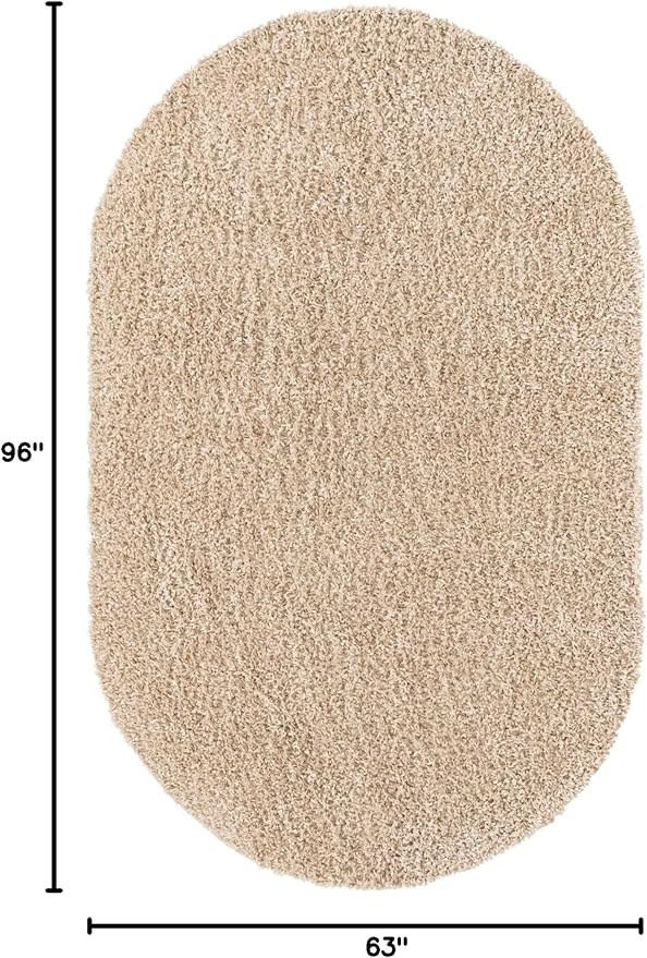 Unique Loom Davos Shag Collection Area Rug - Solid (5' 3" x 8' Oval, Linen)