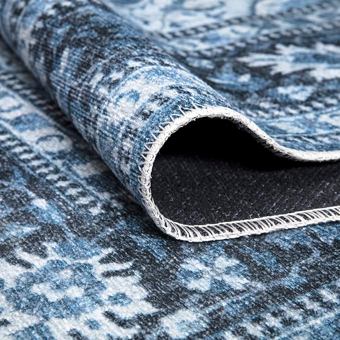 Bloom Rugs Caria Washable Non-Slip 6x9 Rug - Blue Traditional Area Rug for Living Room, Bedroom, Dining Room, and Kitchen - Exact Size: 6' x 9'