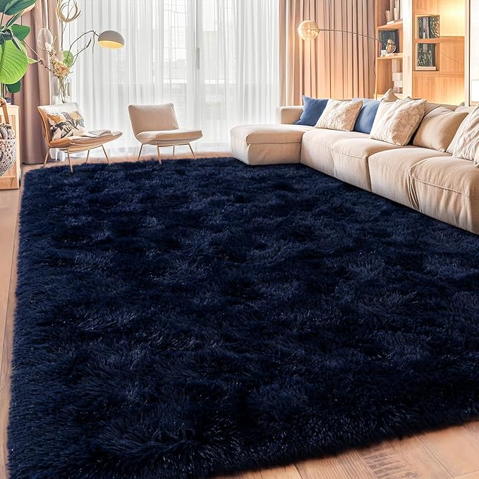 Area Rugs for Living Room, Soft Shaggy Carpets for Living Room, Fuzzy Rugs for Kids' Room, Perfect Decor for Modern Home Navy Blue 8x10 Feet