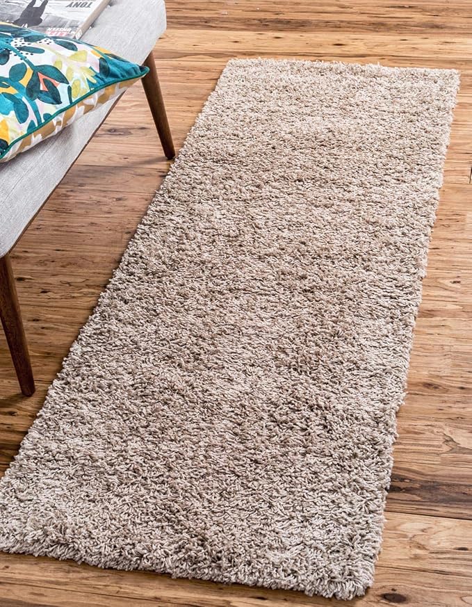 Unique Loom Solid Shag Collection Area Rug (2' 6" x 13' 1" Runner, Taupe)