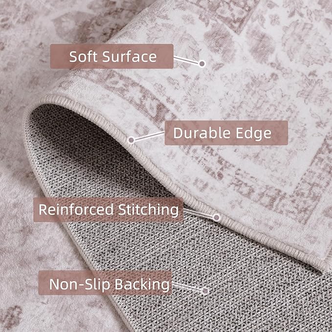 Light Pink Nursery Rug Large Area Rugs for Living Room Vintage Rug Boho Floral Washable Area Rugs 9x12 Indoor Carpet for Bedroom Dining Room Kids Room