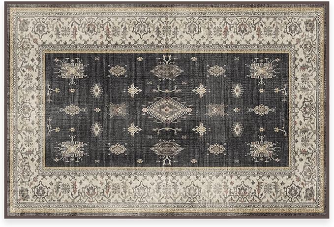 RUGGABLE Washable Vintage Area Rug – Verena Dark Wood 2x3, Stain-Resistant, Non-Slip – Small Machine Washable Rugs for Living Room, Bedroom, Hallway, Entryway & Bathroom–with Standard Pad
