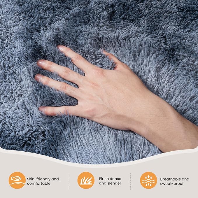 Zentavio Area Rugs for Living Room Large Rugs for Bedroom 8x10 Carpet Fluffy Fuzzy Soft Shag Aesthetic Plush High Pile Gray Throw Rug for Nursery Kids Room Dorm Tie-Dyed Blue Grey