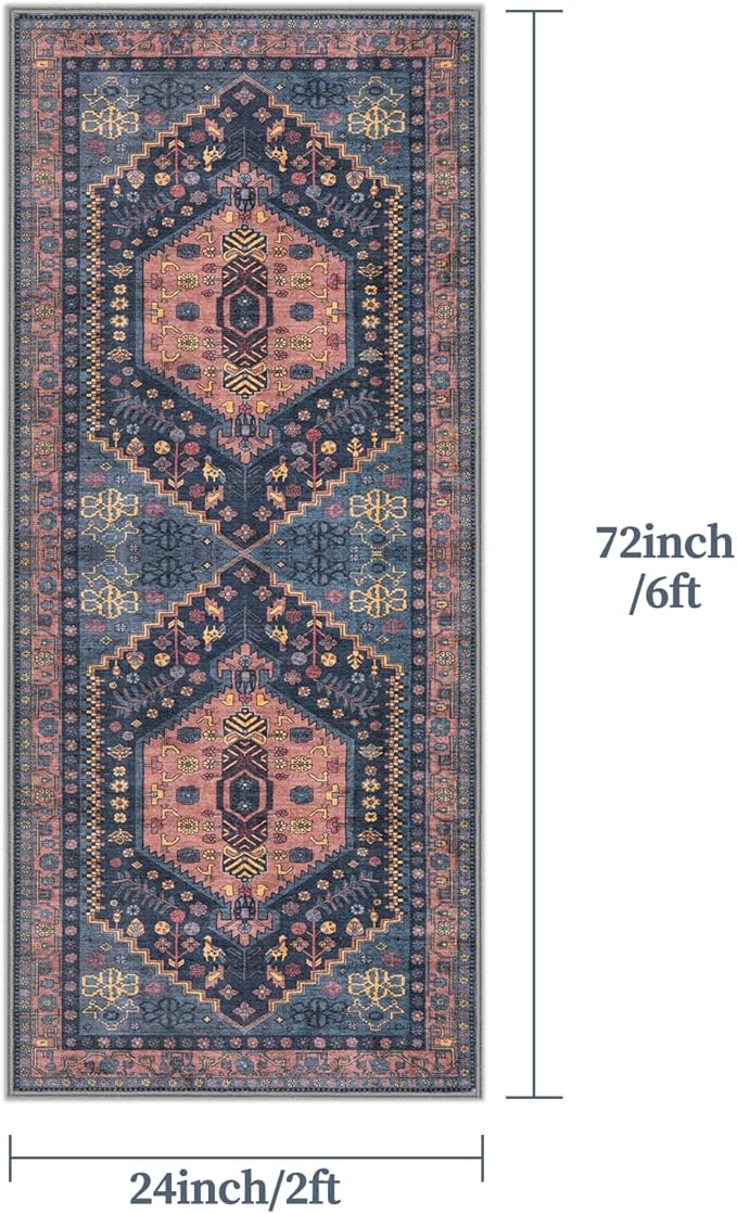 Ciicool Washable Non Slip Runner Rug, 2x6ft Hallway Rug Vintage Kitchen Rugs Oriental Carpet for Entrance Bedroom Bedside Living Room Laundry Bathroom Decor