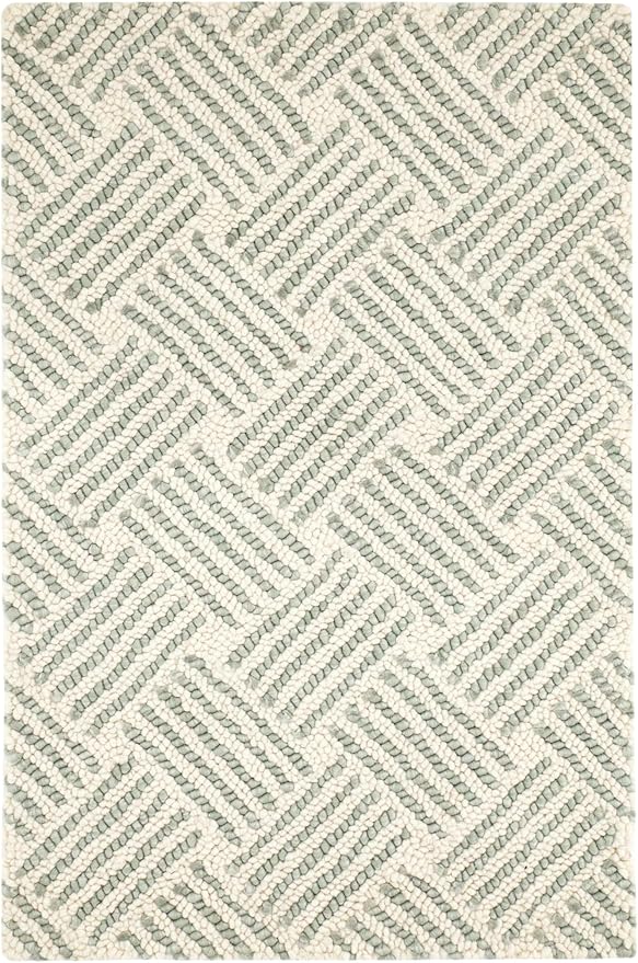 Dash & Albert Layers Desert Sage Hand Hooked Wool Rug, 9.5 X 13.5 Feet, Green Geometric Pattern - Premium Luxury Hotel Quality Soft Breathable Hypoallergenic Machine Washable Easy Care All Season