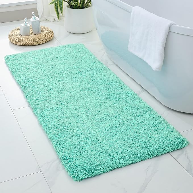 Bathroom Rug 24x48 Non Slip Fluffy Bath Mat for Bathroom Floor Washable Plush Luxury Bath Rug for Tub Soft Absorbent Shower Mat, Spa Blue