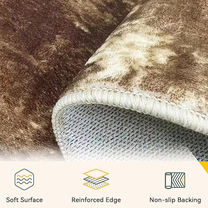 Washable Area Rugs 2'x8' Non-Slip Modern Abstract Soft for Living Room Entryway Bedroom Nursery, Print Pattern, Brown Tan Beige Coffee