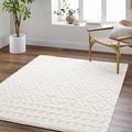 Hauteloom Tilos Moroccan Farmhouse Living Room Bedroom Nursery Shag Area Rug - Shaggy Carpet - Trellis Pattern - High Plush Pile - Cream, Pink, Beige - 7'10" x 10'