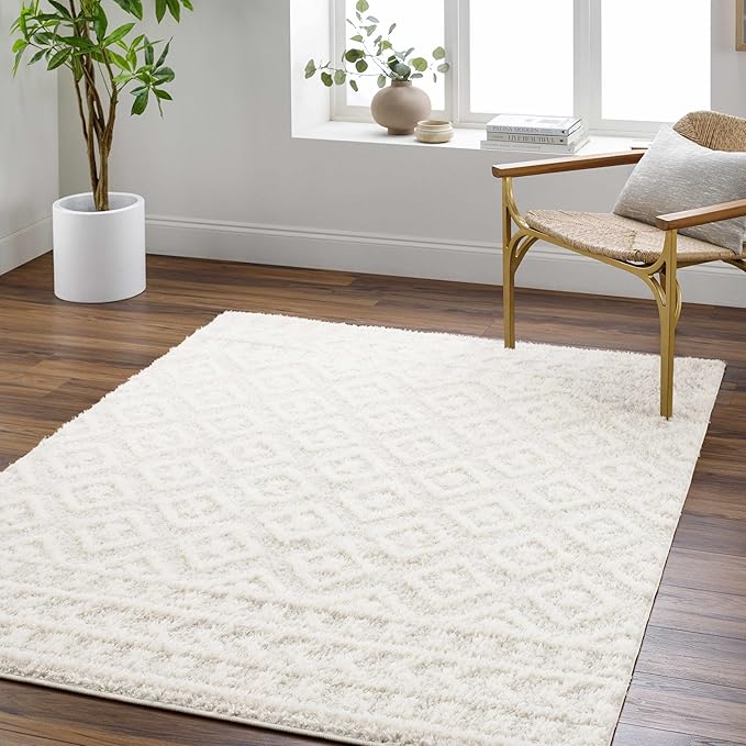 Hauteloom Eivin Living Room, Bedroom Area Rug - Contemporary - Plush Pile - Cream - 18" Sample