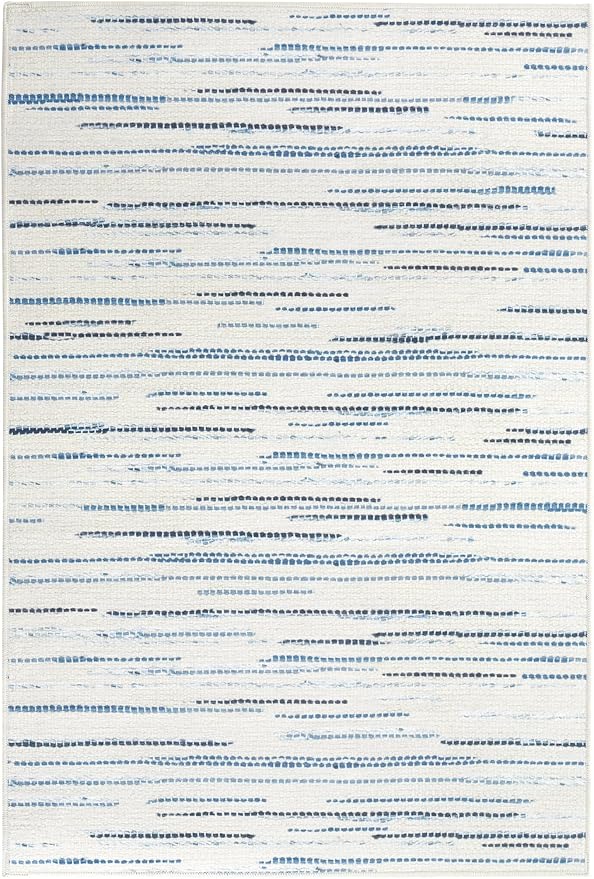 Dash & Albert Elwood Blue Machine Washable Rug, 3 X 5 Feet, Blue Stripe Pattern - Premium Luxury Hotel Quality Soft Breathable Hypoallergenic Machine Washable Easy Care All Season Comfortable