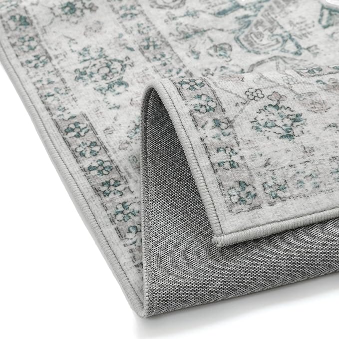 Blue 2x3 Entryway Rug Vintage Area Carpet Indoor Kitchen Washable Door Mat Entrance Small Low Pile Traditional Distressed Retro Accent Throw Rug Non Slip Office Bathroom