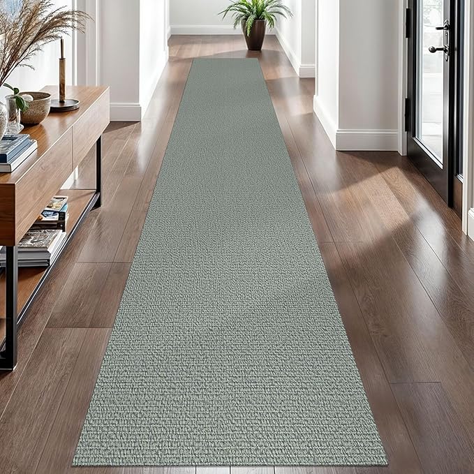 EARTHALL Washable Runner Rug 2x12 Ft Non Slip Runners for Hallways Long Cotton Rubber Backed Kitchen Runner Braided Indoor Floor Carpet Runners for Entryway, Hall, Kitchen, Green/Grey