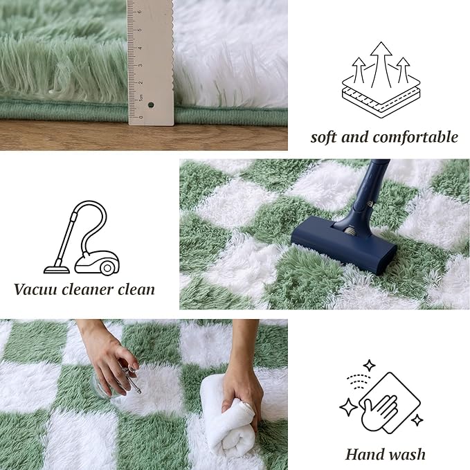 5x7 Area Rugs for Living Room Bedroom, Soft Fluffy Shaggy Bedside Rug, Indoor Floor Carpet for Kids Playroom, Dorms, Nursery Rooms, Home Decor (Green & White 5'x7')