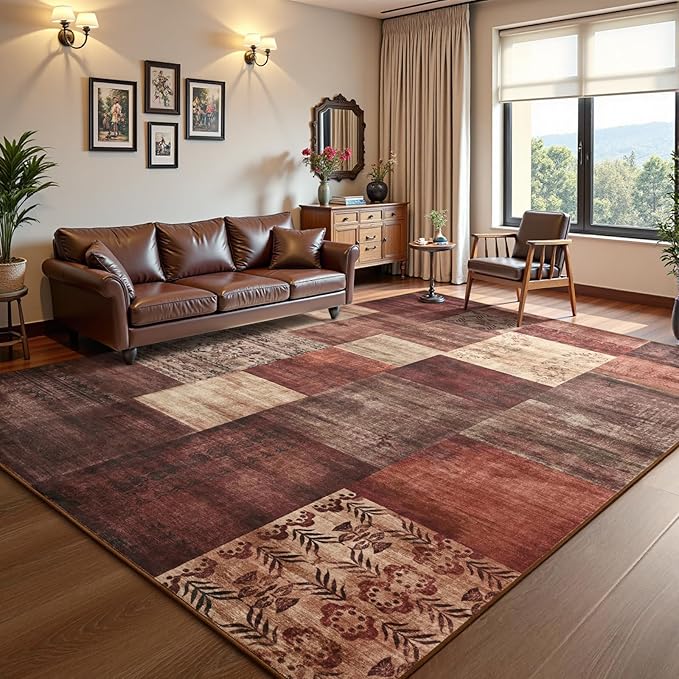 DweIke Large Modern Washable Area Rugs 8x10, Living Room Rug Non-Slip and Non-Shedding Large Rugs for Bedroom, Low Pile Indoor Rubber Backed Carpets for Dining Office Home Decor, Red