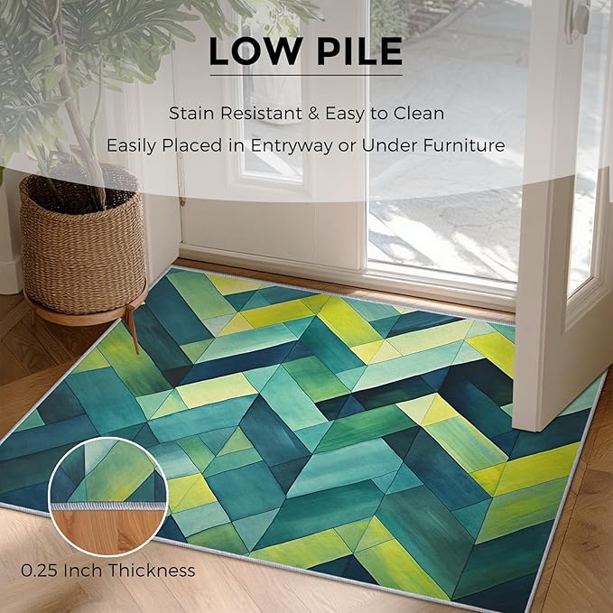 6x9 Geometric Zigzag Rugs for Bedroom Decor, Washable Green Chevron Pattern Area Rug, Living Room Home Decoration, Non Slip Soft Thin, Modern Abstract Geometry Decor Carpet PF-P 49