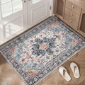 Tangsoo Vintage Rug 2x3 Washable Rug for Entryway, Non Slip Small, Indoor Front Door, Print Distressed Blue/Beige Door Mat Carpet, Soft Low Pile Rugs for Entrance Kitchen Bedroom Bathroom