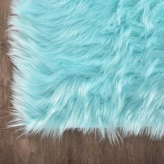 Latepis Light Blue Area 8x10 Faux Sheepskin Fur Rug Teal Rugs for Living Room Bedroom Throw Fuzzy Rug Shaggy Rugs Cute Luxury Home Decor