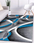 Persian Area Rugs Turquoise 8x10 2305 White Swirls 7'10 x10'6 Modern Abstract Area Rug, 8' x 10'