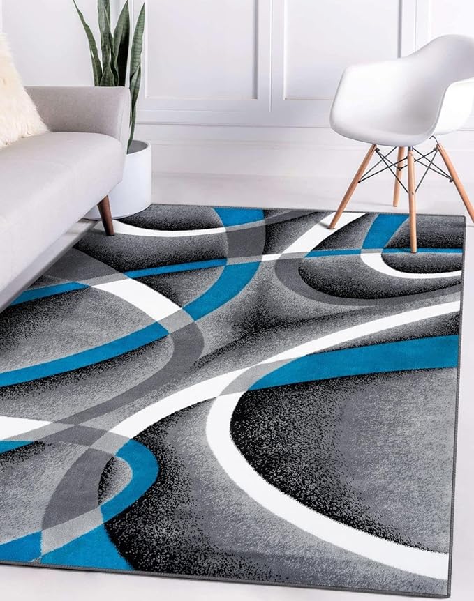 2305 Geometric Abstract Turquoise 9x12 Area Rugs for Living Room