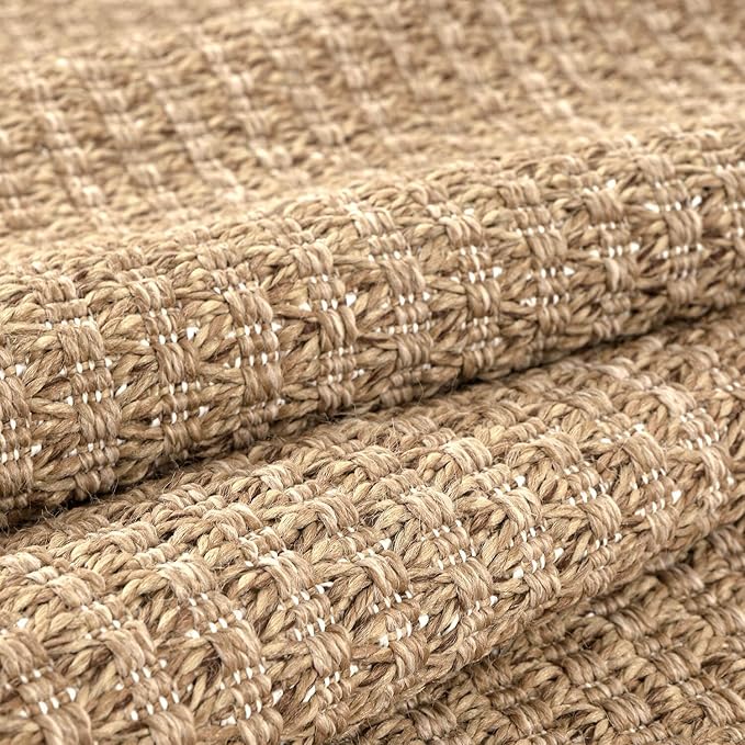 Easy Jute Rugs 8x10 Natural Color Living Room Indoor Outdoor Area Rug for Patio Farmhouse and Kitchen Rug High Traffic Easy to Clean Washable Solid Boho Woven Design Outside Carpet (8 x 10)