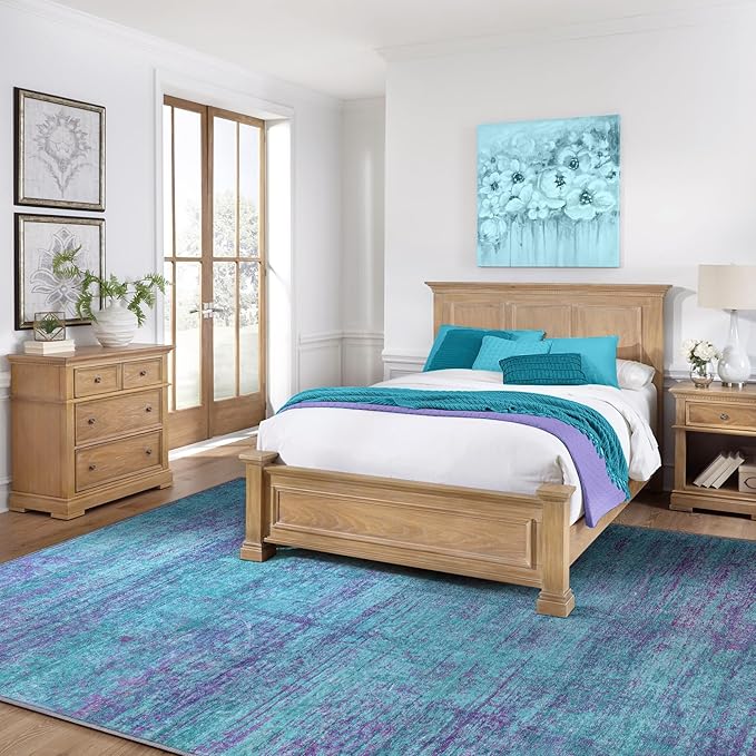 6x8 Area Rugs, Modern Abstract Teal Purple Washable Rug for Living Room, Soft Large Non-Slip Carpet for Bedroom Dining Room Home Office Farmhouse Decor - Teal+Purple