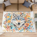 5x7 Wolf Rugs for Bedroom - Watercolor Florals Print Rug, Animals Rug Non Slip Soft Rugs for Living Room Hardwood Floors Teen Room