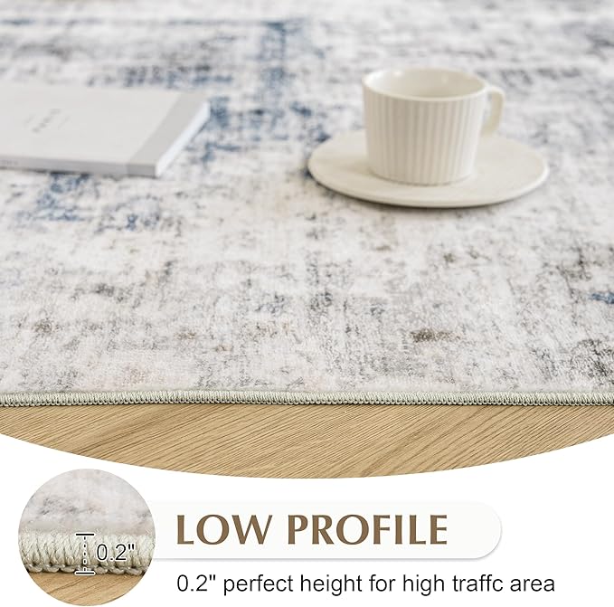 FMFUNCTEX 2x6 Runner Rug Washable Brown and Blue Neutral Modern Abstract Entryway Non Slip Low Pile Soft Accent Hallway Indoor Carpet for Kitchen Living Room Bedroom Bathroom Laundry Entrance Bedside