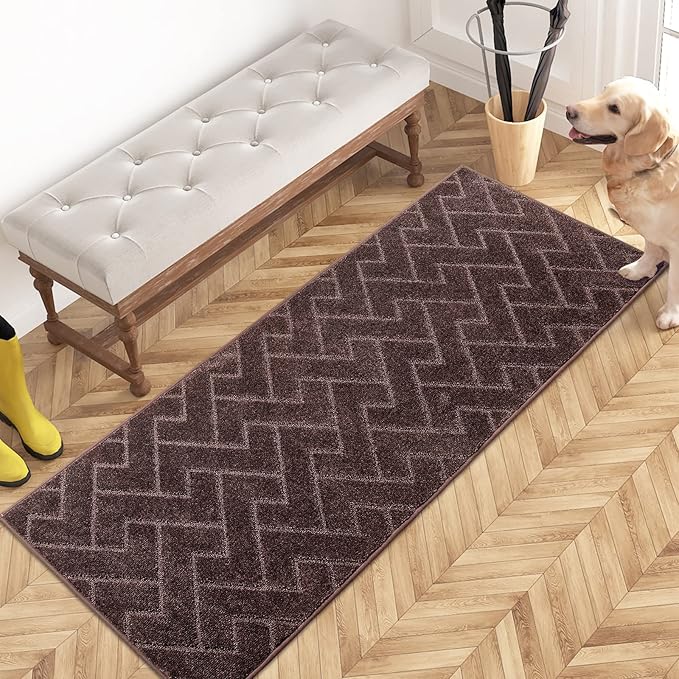 PURRUGS Dirt Trapping Door Mat 24" x 59", Non-Slip Machine Washable Entry Rug, Shoe Scraper, Dog Doormat, Super Absorbent Welcome Mat for Front & Back Door, Muddy Wet Shoes & Paws, Brown