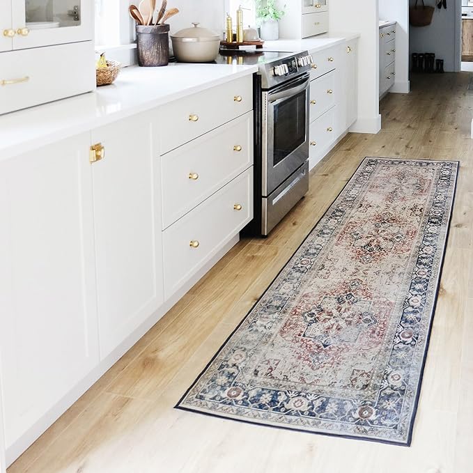 RUGGABLE Washable Vintage Area Rug – Kamran Royal Blue 5x7, Stain-Resistant, Non-Slip – Medium Machine Washable Rugs for Living Room, Bedroom, Hallway, Entryway & Office–with Standard Pad