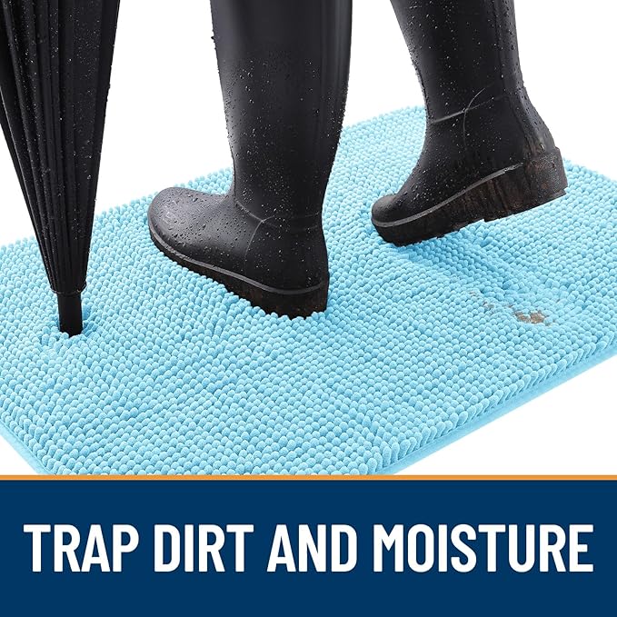 OLANLY Dog Door Mat for Muddy Paws 47x32, Absorbs Moisture and Dirt, Absorbent Non-Slip Washable Doormat, Quick Dry Chenille Mud Mat for Dogs, Entry Indoor Entryway Carpet for Inside Floor, Blue