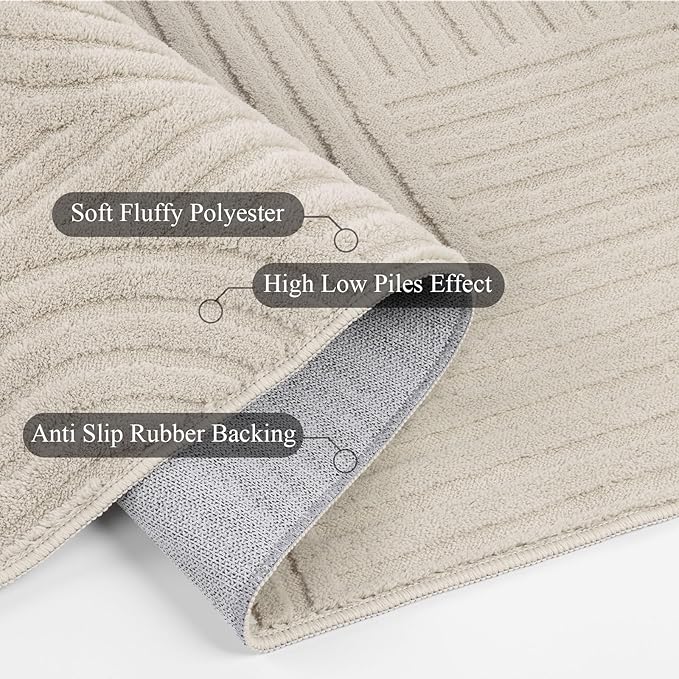 SHACOS Soft Fluffy Arch Pattern Area Rug 2'7"x5' Non Slip Washable Minimalist Modern High-Low Geometric Carpet for Living Room Kitchen Bedroom Bathroom, Beige