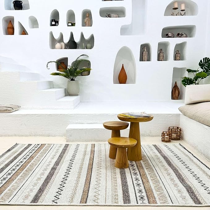 Alfa Rich 3x5 Beige Gray Washable Area Rugs for Living Room Bedroom Kitchen Cotton Decor Runner