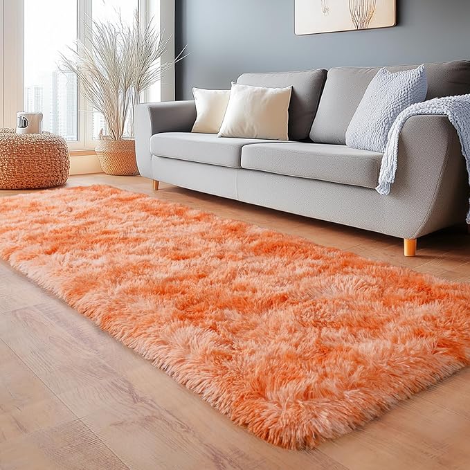 Fluffy Area Rugs for Living Room, Soft Shaggy Carpets for Living Room, Upgrade Anti-Slip Fuzzy Rugs for Kids' Room, Perfect Decor for Modern Home Tie Dye Orange 2x6Feet
