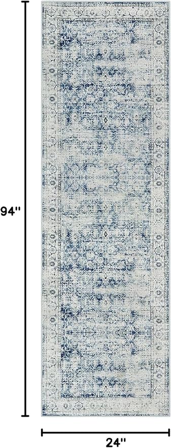 Morebes Vintage Washable Laundry Room Rugs and Mats,2.5x8 Blue Runner Rug Non Slip,Long Runner Rug for Entryway Indoor, Distressed Throw Rug Indoor Entrance Floor Carpet Runner, Blue