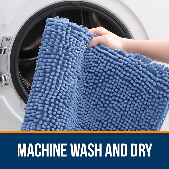 OLANLY Bathroom Rugs 24x16, Extra Soft Absorbent Chenille Bath Rugs, Rubber Backing Quick Dry, Machine Washable Bath Mats for Bathroom Floor, Tub and Shower, Home Decor Accessories, Cornflower Blue