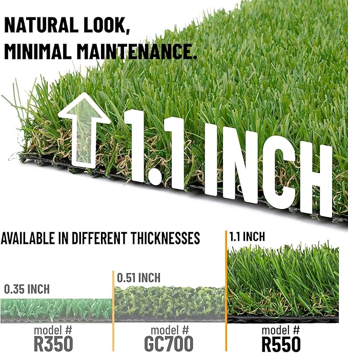 Ottomanson 6'6" x 37' Artificial Faux Grass Rug - Realistic Turf with UV Protection - Perforated for Easy Drainage - Durable, Hose-Off Synthetic Lawn Carpet for Indoor & Outdoor Use, Green