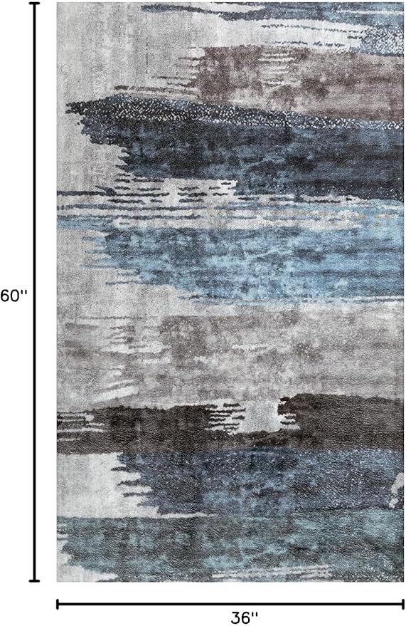 Ciicool Abstract Area Rug Indoor, 3x5 Washable Entryway Rug, Modern Soft Throw Rug with Non-Slip Backing Ideal for Bedroom Living Room Entrance Kitchen, Low-Pile Floor Carpet Doormat Blue Grey
