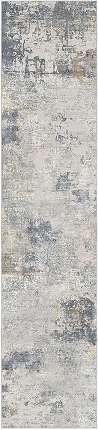 2X10 Washable Runner Rug for Hallway: Soft Neutral Modern Abstract Area Rug - Non-Slip Low Pile Long Throw Indoor Carpet for Kitchen Entryway Kitchen Bedroom Laundry - Blue Grey