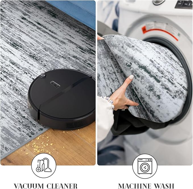 Modern Abstract Small Area Rug Indoor 3x5 Washable Rug Non-Slip Soft Entryway Rug Black Gray White Kitchen Mats Thin Print Faux Wool Floor Carpet Throw Rugs for Entrance Bedroom Home Decor