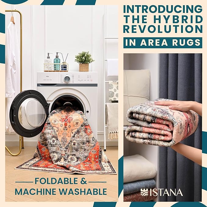Istana Hallway Runner Rug 2.5x8 – Red/Teal Entryway Rug -Silk's Soft Touch Runners for Hallways - Stylish Kitchen Runner Rug Non Slip