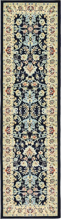 Rugs.com Yasmin Collection Rug – 10 Ft Runner Navy Blue Medium Rug Perfect for Hallways, Entryways
