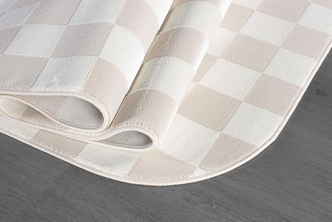 Beverly Rug Modern Geometric Area Rug 4x6 Low-High Pile Durable Soft Abstract Checkered Indoor Rugs for Living Dining Room Office Stain Resistant Non Shedding Casual Indoor Carpet Beige White 4 x 6
