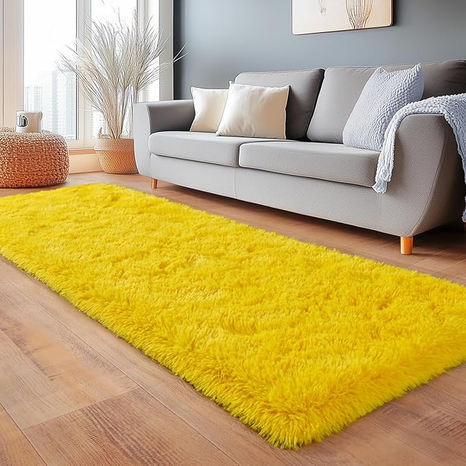 Fluffy Area Rugs for Living Room, Soft Shaggy Carpets for Living Room, Upgrade Anti-Slip Fuzzy Rugs for Kids' Room, Perfect Decor for Modern Home Yellow 2x6 Feet