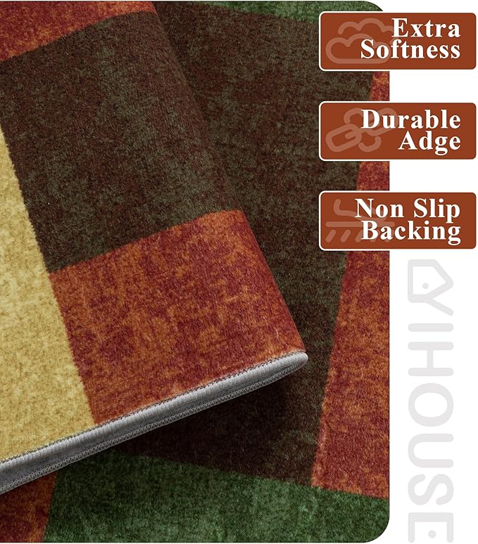 YIHOUSE Red and Green Area Rug 6x9 for Living Room,Burgundy Farmhouse Rugs Washable, Burnt Orange Vintage Rug Non Slip,Geometric Boho Area Rug for Kitchen,Dining Room,Bedroom