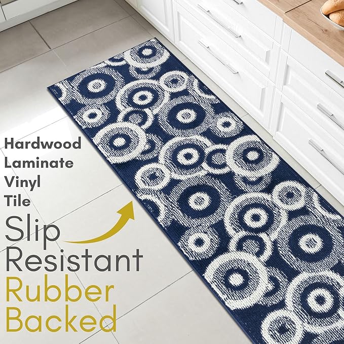23 ft Extra Long Blue Hallway Runner Rug | Non-Slip & Machine Washable | Custom Cut to Size 2'3" x 23' (Runner) | REMNAZ
