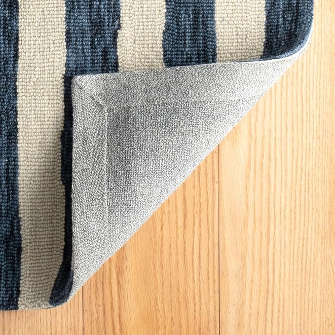 Dash & Albert Silas Stripe Navy Hand Micro Hooked Wool Rug, 2 X 3 Feet, Blue Stripe Pattern - Premium Luxury Hotel Quality Soft Breathable Hypoallergenic Machine Washable Easy Care All Season