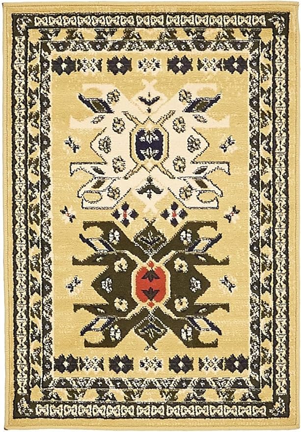 Unique Loom Taftan Collection Border Geometric Tribal Inspired Design Area Rug (2' 2 x 3' 0 Rectangular, Gold/ Gray)