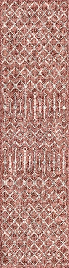 Unique Loom Outdoor Trellis Collection Area Rug - Tribal Trellis (2' x 8' Runner, Rust Red/ Ivory)